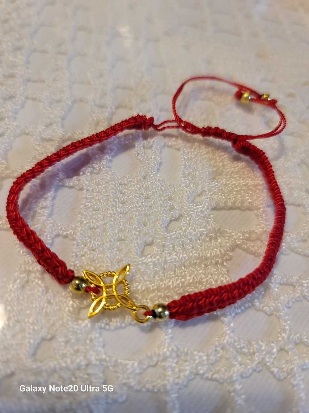 Red Braided Thread Bracelet with Gold Charm